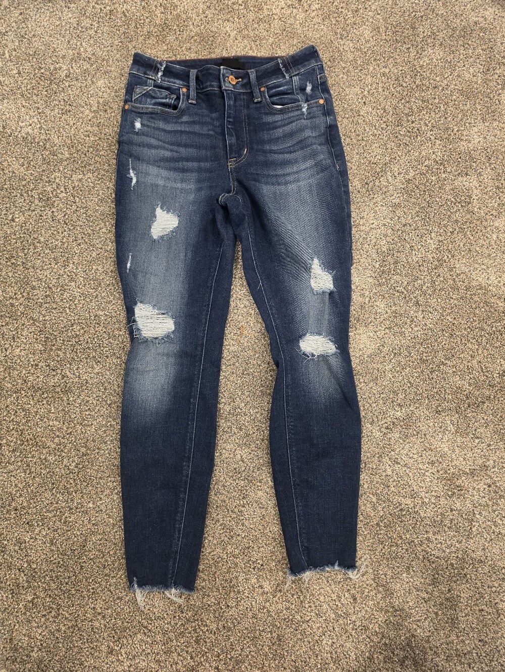 High-Rise Distressed Skinny Jeans - Dark Blue